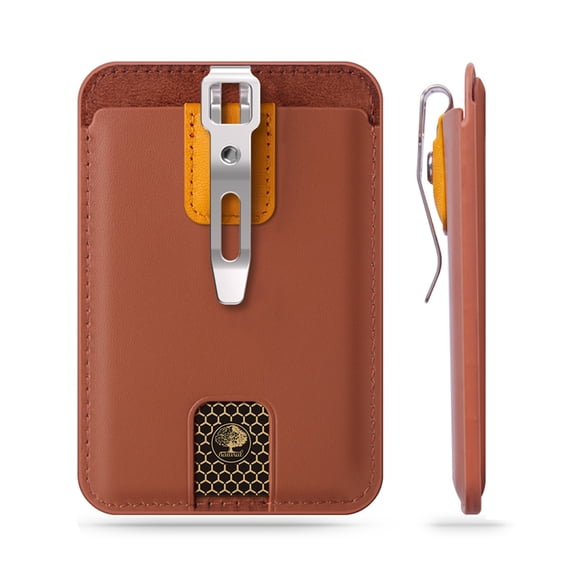 Card Holder /Badge Holder / Portable Wallet with Metal Clip, Leather ID Card Holder for Office