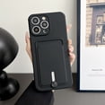 thumbnail image 1 of Card Holder Case Compatible with Apple iPhone 16, [Full Camera Lens Protection] Thin & Light Fashion Solid Color Soft TPU Shockproof & Anti-Scratch Case for Women Men, Black, 1 of 10
