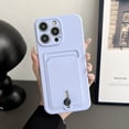 thumbnail image 1 of Card Holder Case Compatible with Apple iPhone 16, [Full Camera Lens Protection] Thin & Light Fashion Solid Color Soft TPU Shockproof & Anti-Scratch Case for Women Men, Purple, 1 of 10