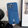 thumbnail image 1 of Card Holder Case Compatible with Apple iPhone 16 Plus, [Full Camera Lens Protection] Thin & Light Fashion Solid Color Soft TPU Shockproof & Anti-Scratch Case for Women Men, Darkblue, 1 of 10