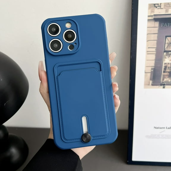 Card Holder Case Compatible with Apple iPhone 16 Plus, [Full Camera Lens Protection] Thin & Light Fashion Solid Color Soft TPU Shockproof & Anti-Scratch Case for Women Men, Darkblue