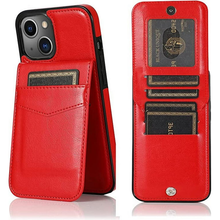 Card Holder Case for iPhone 14 Plus Wallet Case with Shockproof Bumpers Leather Kickstand Card Multi Card Case for iPhone 14 Plus Red