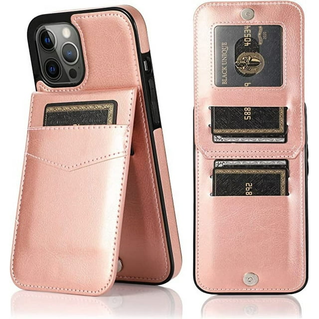 Entronix Wallet Case for iPhone 14 Pro Max, PU Leather [6 Slots] Card Holder Flip Stand, Pink