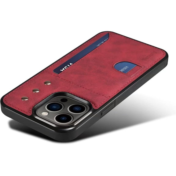 Card Holder Case for iPhone 14 Pro 5G, Wireless Charging Premium PU Leather Wallet Case with Card Slots Non-Slip Shockproof Protective Case for iPhone 14 Pro 5G 6.1 inch 2022 (Red)
