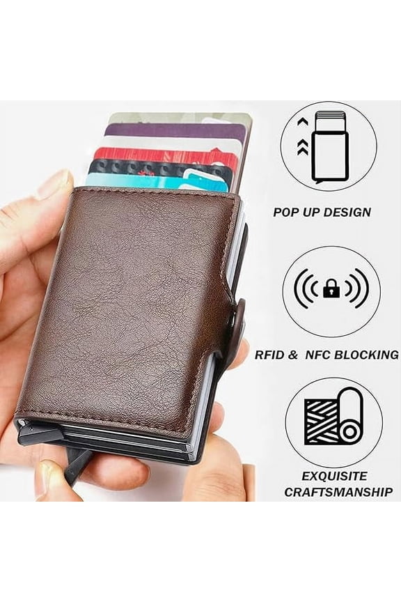 Card Holder, Front Pocket Anti-theft-RFID Auto Pop up Travel Thin Wallets for Men, Aluminum Card Holder, Minimalism, Easy to Use and Access, for shopping, traveling(Blue)