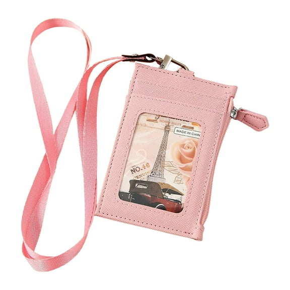 Card Holder Lanyard, Pink Rfid Blocking Wallet, Pu Leather Neck Lanyard Card Holder, Rfid Blocking Badge Wallet with Detachable Strap for Id Access Cards, by Goohae