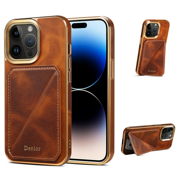 Card Holder Phone Case for iPhone 12 Pro / iPhone 12 6.1" Case Wallet with Stand, Vintage Oil Wax Faux Cowhide Leather Luxury Magnetic Cover Soft Bumper Shockproof Plating Case, Brown