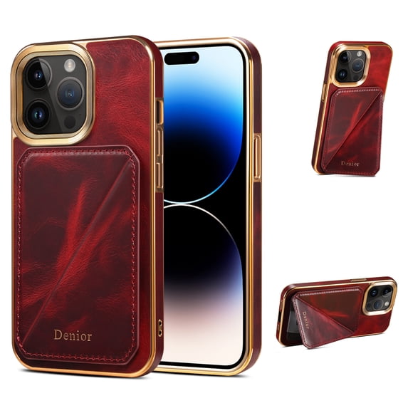 Card Holder Phone Case for iPhone 12 Pro Max Case Wallet with Stand, Vintage Oil Wax Faux Cowhide Leather Luxury Magnetic Cover for iPhone 12 Pro Max Soft Bumper Shockproof Plating Case, Red