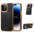 thumbnail image 1 of Card Holder Phone Case for iPhone 13 Pro Case Wallet with Stand, Vintage Oil Wax Faux Cowhide Leather Luxury Magnetic Cover for iPhone 13 Pro Soft Bumper Shockproof Plating Case, Black, 1 of 10
