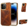 thumbnail image 1 of Card Holder Phone Case for iPhone 14 Case Wallet with Stand, Vintage Oil Wax Faux Cowhide Leather Luxury Magnetic Cover for iPhone 14 Soft Bumper Shockproof Plating Case, Brown, 1 of 10