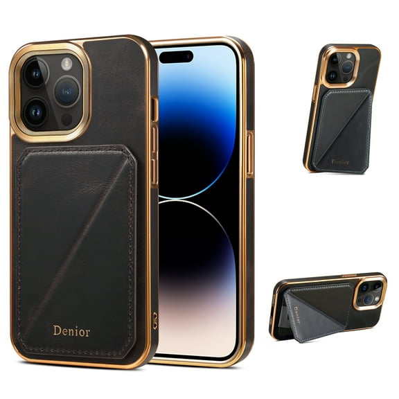 Card Holder Phone Case for iPhone 14 Pro Max Case Wallet with Stand, Vintage Oil Wax Faux Cowhide Leather Luxury Magnetic Cover for iPhone 14 Pro Max Soft Bumper Shockproof Plating Case, Black