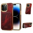 thumbnail image 1 of Card Holder Phone Case for iPhone 14 Case Wallet with Stand, Vintage Oil Wax Faux Cowhide Leather Luxury Magnetic Cover for iPhone 14 Soft Bumper Shockproof Plating Case, Red, 1 of 10