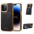 thumbnail image 1 of Card Holder Phone Case for iPhone 15 Plus Case Wallet with Stand, Vintage Oil Wax Faux Cowhide Leather Luxury Magnetic Cover for iPhone 15 Plus Soft Bumper Shockproof Plating Case, Black, 1 of 10