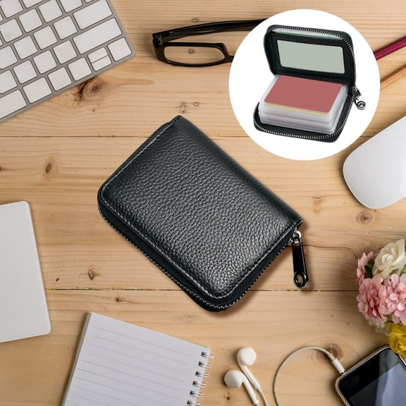 Card Holder Wallet, Imitation Leather, Slim Zippered Design, Multiple Slot Organizer, Portable Id & Credit Card Storage, Topliu