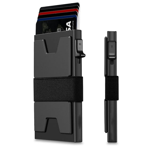 Card Holder Wallet,Men Pop Up Card Case,Slim Aluminum RFID Blocking,Holds 12+ Cards Plus Cash