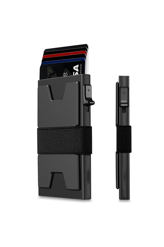 Card Holder Wallet,Men Pop Up Card Case,Slim Aluminum RFID Blocking,Holds 12+ Cards Plus Cash