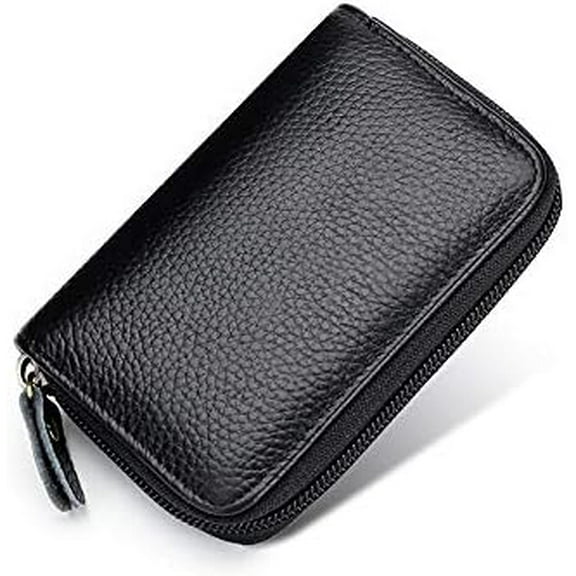 Card Holder Wallet, Zipper Coin Purse Accordion Wallet, Genuine Cow Leather Card Case, Brown Small Wallet Business Card Holder for Men or Women