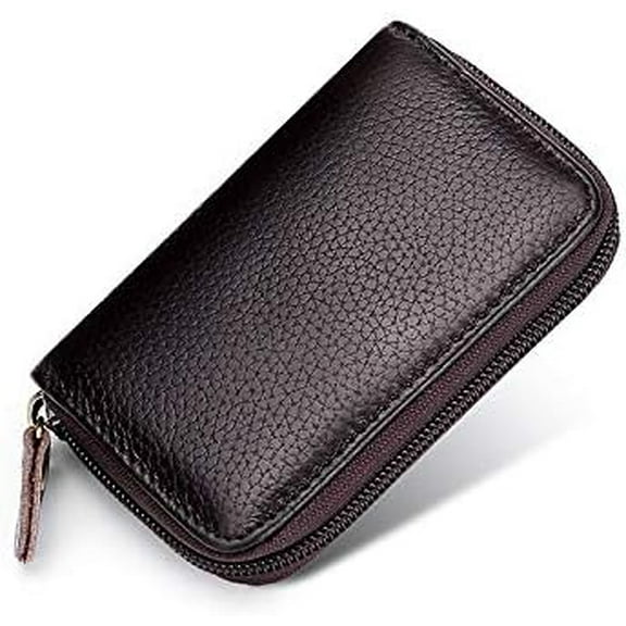 Card Holder Wallet, Zipper Coin Purse Accordion Wallet, Genuine Cow Leather Card Case, Brown Small Wallet Business Card Holder for Men or Women