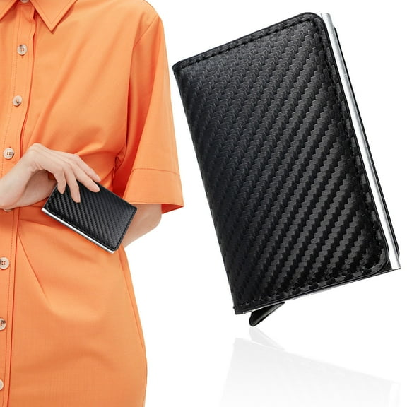 Card Holder, Women Credit Card Holder, Slim Card Case Front Pocket Anti-theft-RFID Auto Pop up Travel Thin Wallets for Men (Black/1 Pack) 3.82x2.56x0.78"