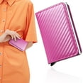 thumbnail image 1 of Card Holder, Women Credit Card Holder, Slim Card Case Front Pocket Anti-theft-RFID Auto Pop up Travel Thin Wallets for Men (Pink/1 Pack) 3.82x2.56x0.78", 1 of 8