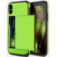 thumbnail image 1 of Card Holder iPhone XS Case (Light Green) Dual Layer Shockproof Wallet with Heavy Duty Protection, 1 of 6