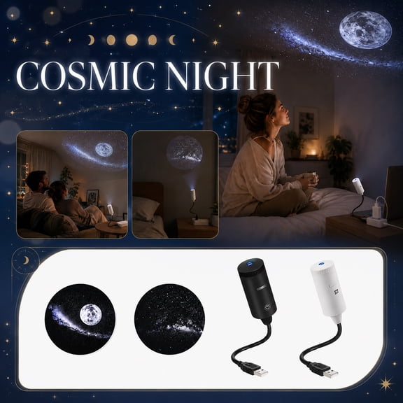 Card Insertable Projection Ambient Lamp, Black 2-Pattern Slide Replaceable Night Light, Car Interior Galaxy Light Projector, Star Night Light, Usb Powered Gooseneck for Adjustable