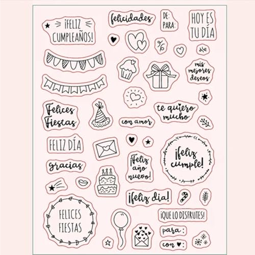Card Making Supplies,Scrapbooking Stamps,14x18cm Spanish Word Daily Phrase Clear Stamp Transparent Silicone Stamp for Scrapbooking Photo Album Decoration