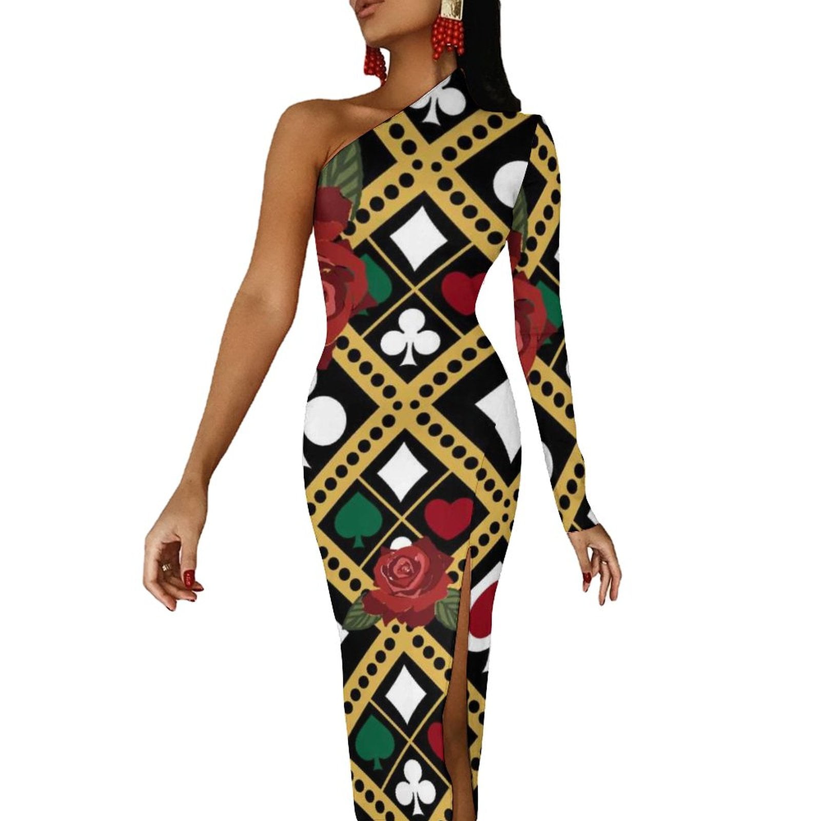 Card Player Casino Bodycon Dress Lady Gambling Blackjack Club Maxi