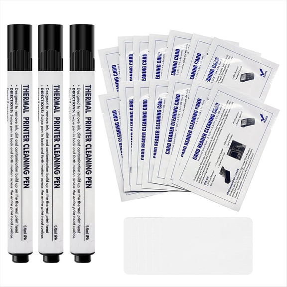 Card Printer Cleaning Kit, Credit Card Reader Cleaner, 3 Printer Cleaning Pens and 20 CR80 Cleaning Cards,20 x card reader cleaning cards 3 x hot paper printer cleaning pen