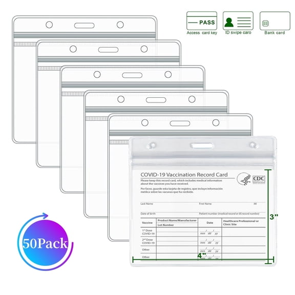 Card Protector (Clear, 4x3 Inches, 50 Pack), Waterproof and Resealable Horizontal Plastic ID Name Badge Holders
