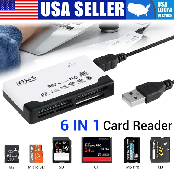 Card Reader USB 2.0 Micro SD TF CF Smart Memory Adapter Laptop Computer