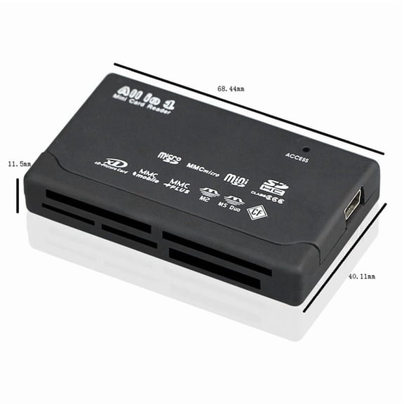 Card Reader USB2.0 Memory Card Reader Fast Data Transmission Card Reader Support TF SD Mini SD MS XD Black