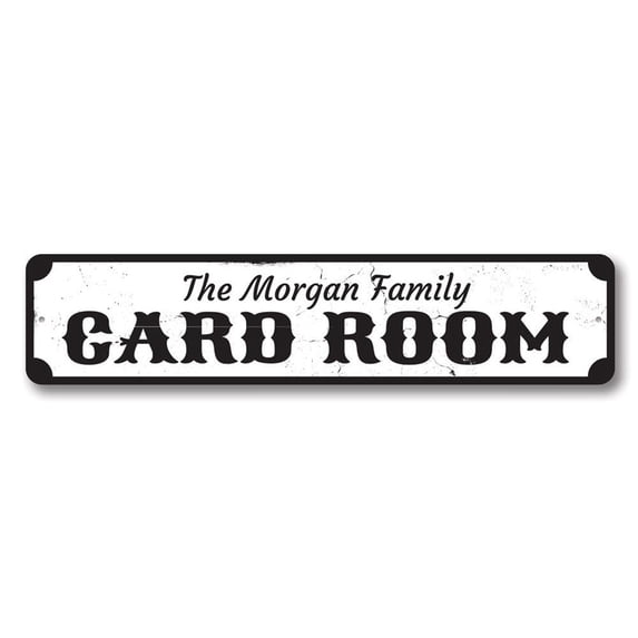Card Room Sign, Family Name Sign, Custom Man Cave Sign, Game Room Decor, Card Lover Aluminum Sign - 4x18 inches