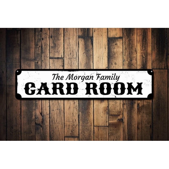 Card Room Sign Family Name Sign Custom Man Cave Sign Metal Game Room Decor Card Lover Sign - Card Games - Size: 16 x 4 Inches