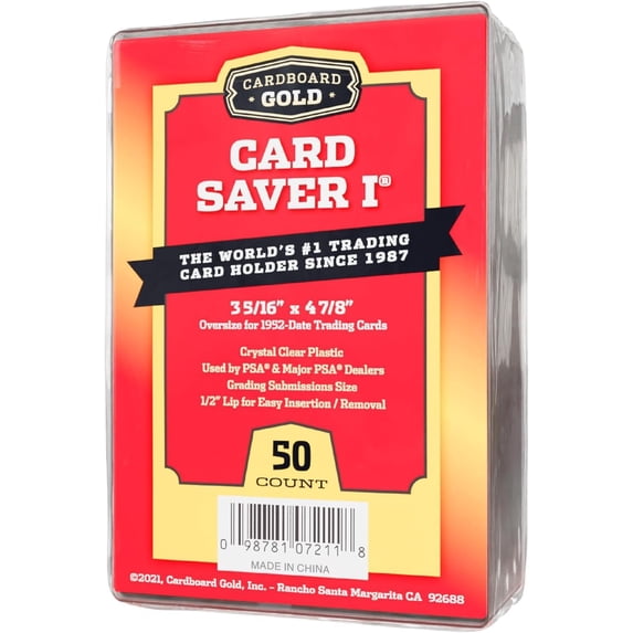 Card Saver 1 - 50 Count - Semi Rigid Card Holder, Trading Card Protectors - PSA-Approved Cardsaver for Baseball, Trading, Sports Cards - Card Sleeves, Binder, & Storage Box Compatible