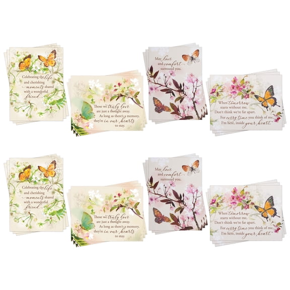 Cottage Garden Sympathy Butterflies 5.5 x 7.5 x 0.625 Inch, Durable Cardstock with 4 Assorted Designs, Set of 12 Greeting Cards & 12 Envelopes