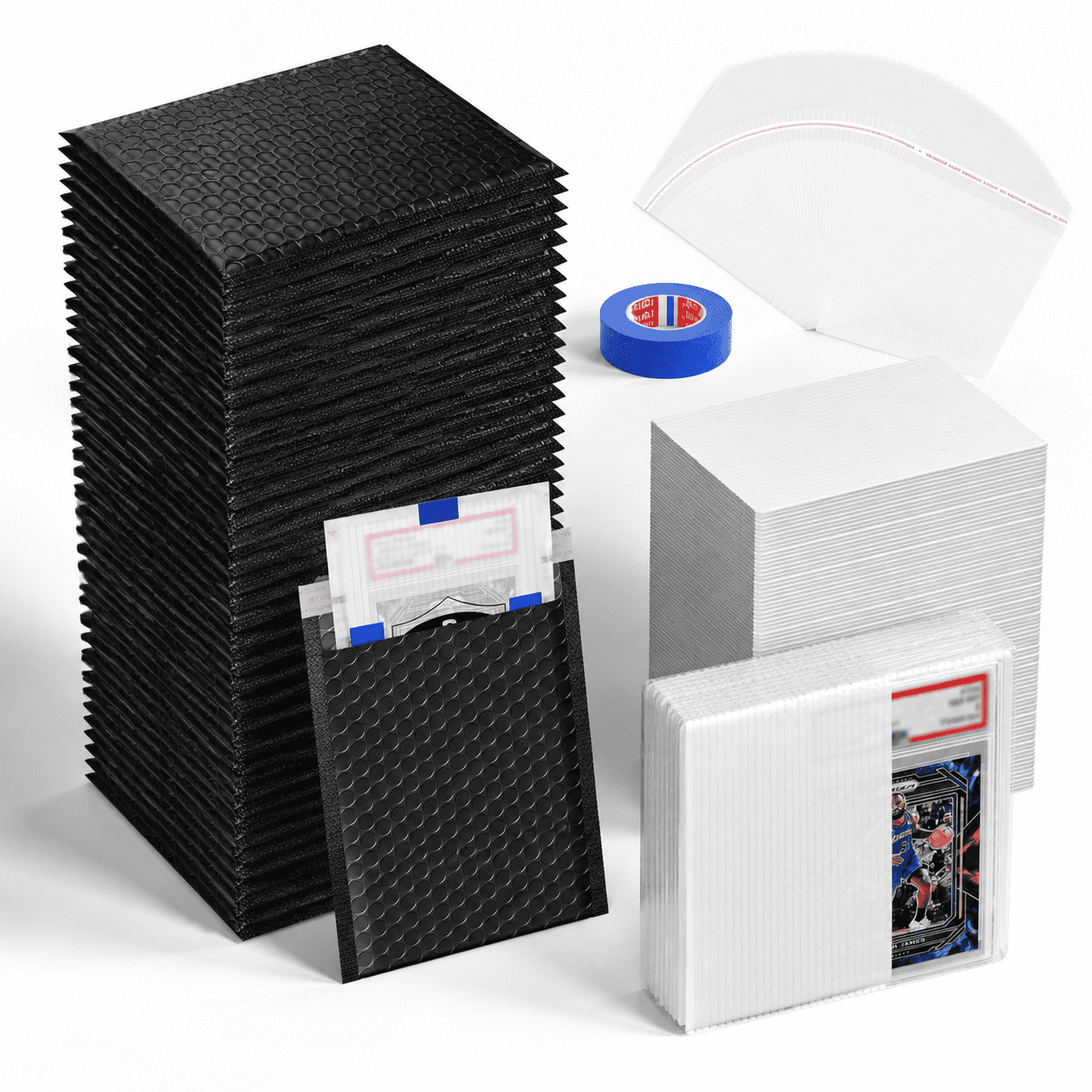 Card Shipping Kit with Graded Protectors, Bubble Mailers, Tape, and ...