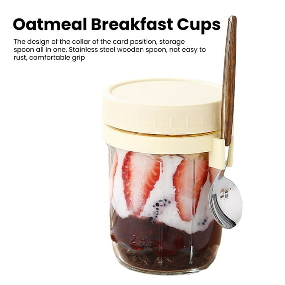 Card Slot Ferrule Oatmeal Cups Oatmeal Cups with Spoon Slot 2pcs Glass Oatmeal Breakfast Cups with Spoon Clear Scale Design Large Diameter Bowls