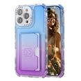 thumbnail image 1 of Card Slot Gradient Color Transparent Phone Case for iPhone 16 Plus, Soft TPU Shockproof Anti-Fall Slim Hard PC Back Cover with Tempered Glass Lens Protector for iPhone 16 Plus - Blue+Purple, 1 of 8