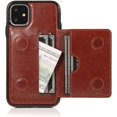 thumbnail image 1 of Card Slot Holder Wallet Case for iPhone 11 6.1 inch 2019, Premium PU Leather Case Kickstand with Hidden Magnetic Closure Flip Durable Shockproof Protective Cover - Brown, 1 of 14