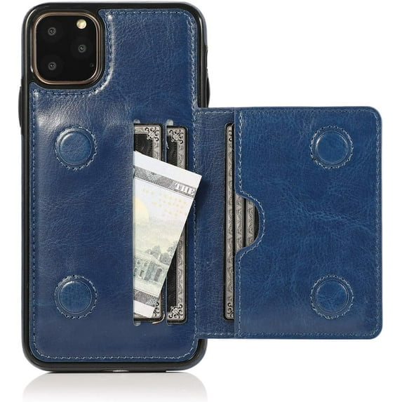 Card Slot Holder Wallet Case for iPhone 11 Pro 5.8 inch 2019, Premium PU Leather Case Kickstand with Hidden Magnetic Closure Flip Durable Shockproof Protective Cover - Blue