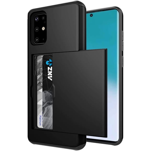Card Slot Holder Wallet Samsung Galaxy Note 20 Case (Black) Dual Layer Shockproof with Heavy Duty Protection