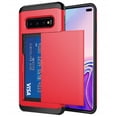 thumbnail image 1 of Card Slot Holder Wallet Samsung Galaxy S10 Case - (Red) Dual Layer Shockproof with Heavy Duty Protection, 1 of 5