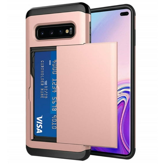 Card Slot Holder Wallet Samsung Galaxy S10 Plus Case - (Rose Gold) Dual Layer Shockproof with Heavy Duty Protection