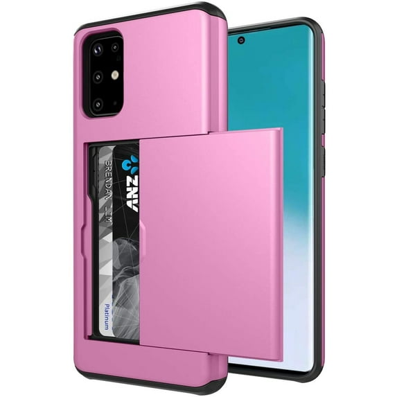 Card Slot Holder Wallet Samsung Galaxy S22 Case - (Pink) Dual Layer Shockproof with Heavy Duty Protection