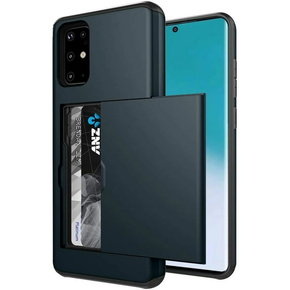 Card Slot Holder Wallet Samsung Galaxy S24 Plus Case - (Blue) Dual Layer Shockproof with Heavy Duty Protection