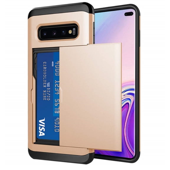 Card Slot Holder Wallet Samsung Galaxy S7 Case (Gold) Dual Layer Shockproof with Heavy Duty Protection