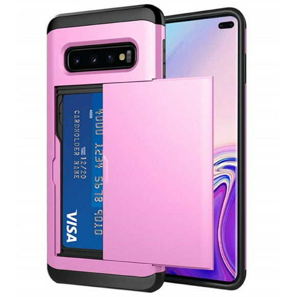 Card Slot Holder Wallet Samsung Galaxy S7 Case - (Pink) Dual Layer Shockproof with Heavy Duty Protection