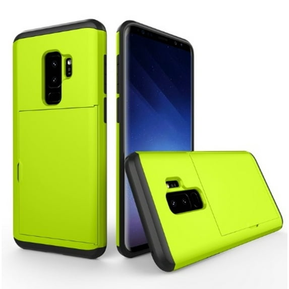 Card Slot Holder Wallet Samsung Galaxy S9 Case (Light Green) Dual Layer Shockproof with Heavy Duty Protection