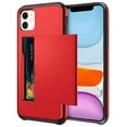 thumbnail image 1 of Card Slot Holder Wallet iPhone 12 Mini Case - (Red) Dual Layer Shockproof with Heavy Duty Protection, 1 of 5